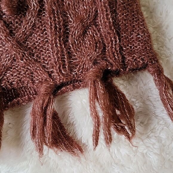PrAna Shelby wool blend cable knit fringe pullover sweater brown M - Picture 8 of 11